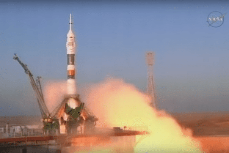 Tim Peake blasts off