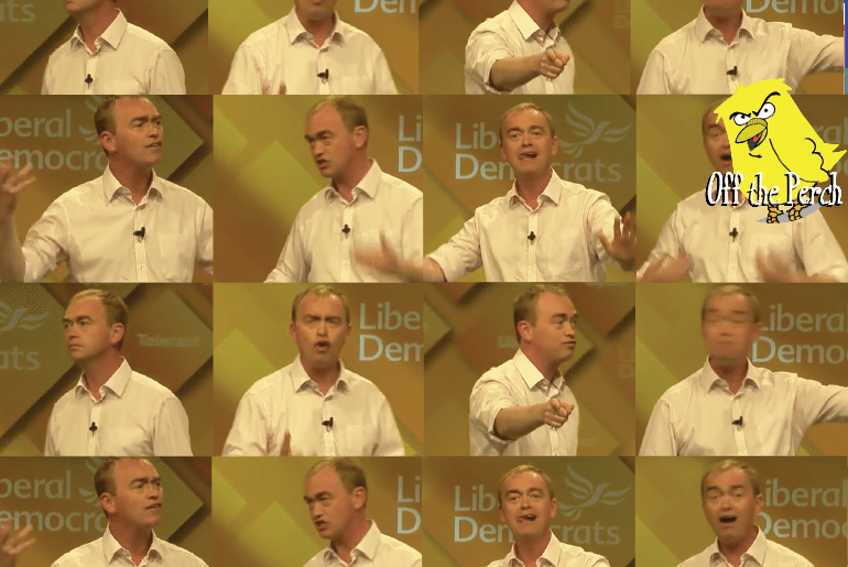 ‘Vote Tory! Damn! I mean vote Liberal Democrat!’ says Tim Farron