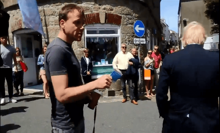 An angry voter slays Boris Johnson on the Dementia Tax, forcing him to flee Cornwall at speed [VIDEO]