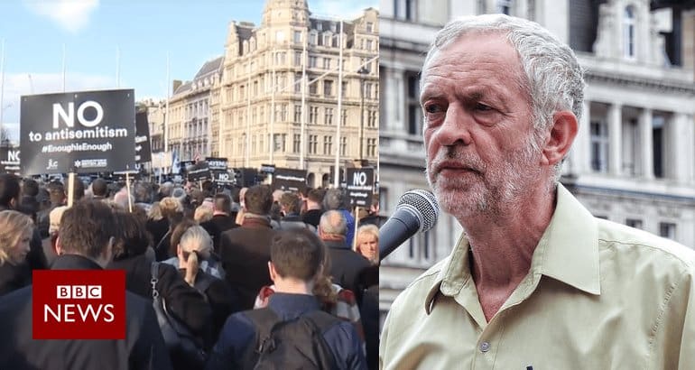 Corbyn and anti-Corbyn protest.