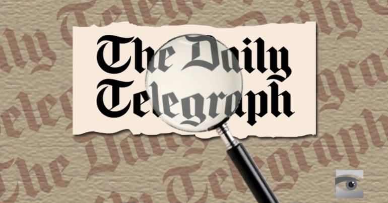 The Daily Telegraph logo with a magnifying glass. fake news
