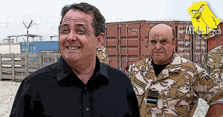 Liam Fox grinning like an idiot