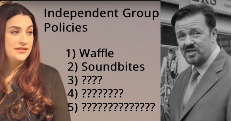 Luciana Berger MP and character David Brent played by Ricky Gervais
