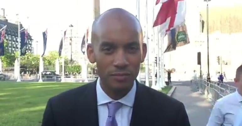 Chuka Umunna talking outside parliament