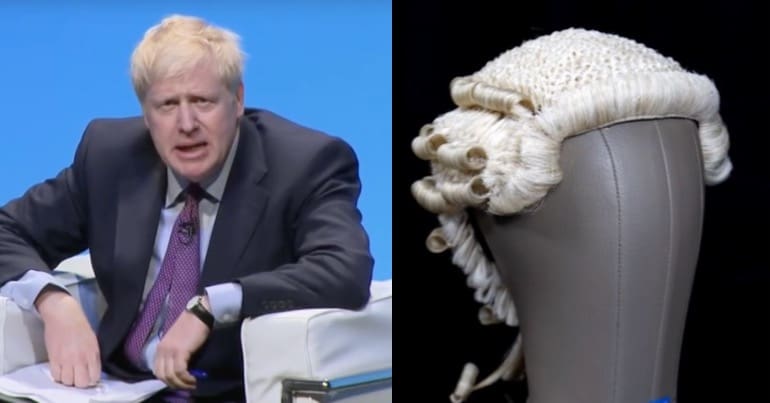 Boris Johnson next to a barristers whig
