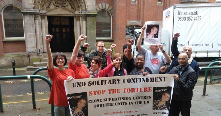 A protest in support of Kevan Thakrar