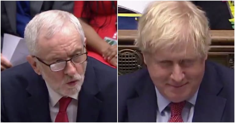 Jeremy Corbyn and Boris Johnson at PMQs
