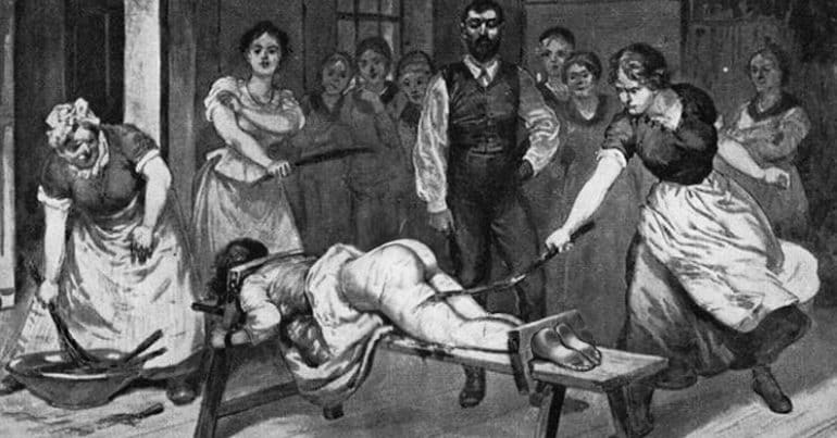 Someone getting 'birched' in the olden days