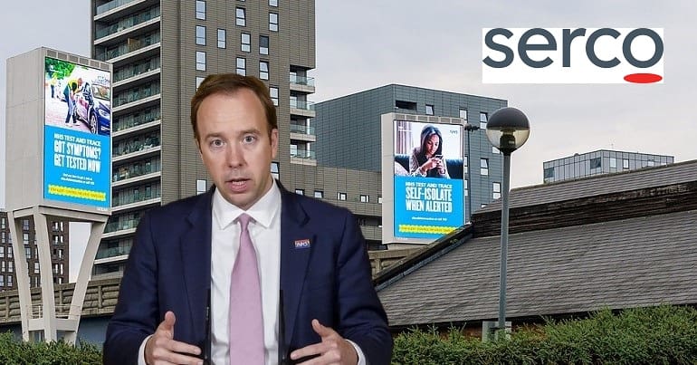 Test and Trace Matt Hancock and the Serco logo