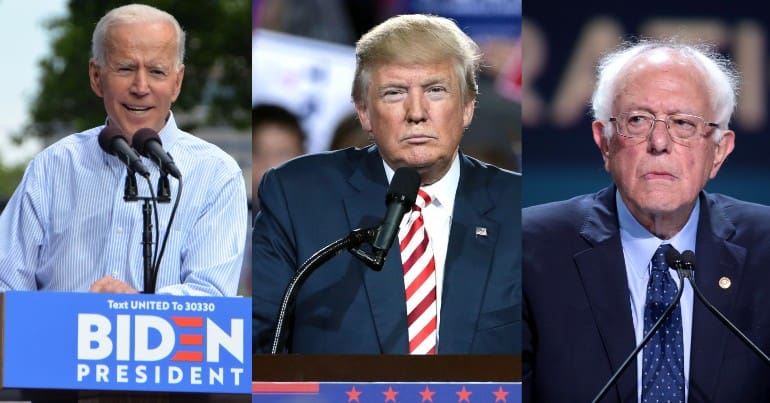 Joe Biden, Donald Trump, and Bernie Sanders