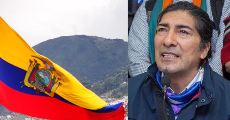 Ecuadorian flag and presidential candidate Yaku Perez