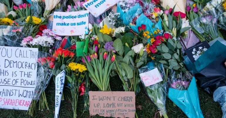 Demonstration against police brutality and male violence following the death of Sarah Everard