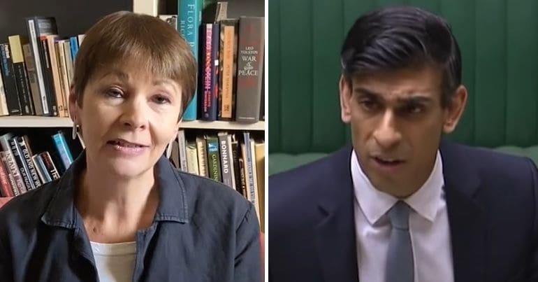 Caroline Lucas and Rishi Sunak