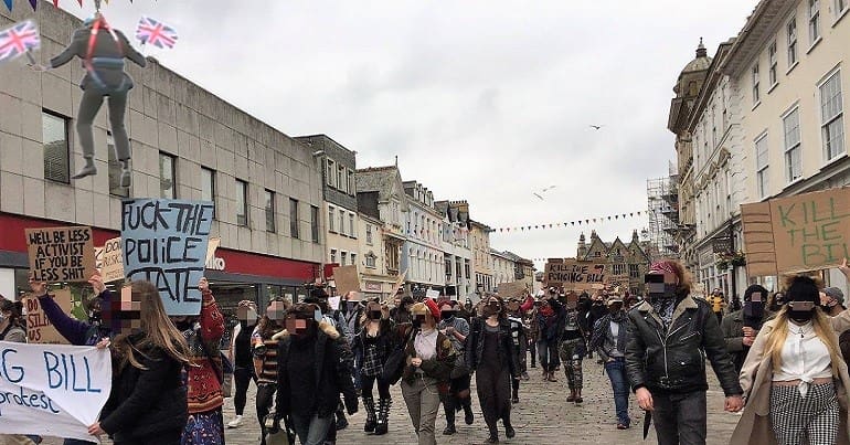 Cornwall protesters and Boris Johnson escaping on a zip wire