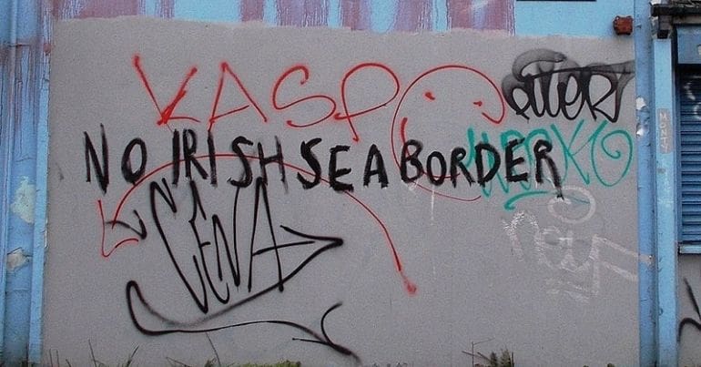 Graffiti that reads 'no irish sea border'