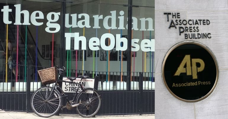 The Guardian building in London and the Associated Press building in New York
