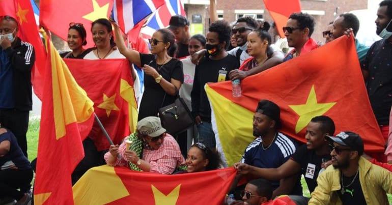 Tigrayans demonstrate at the G7 conference