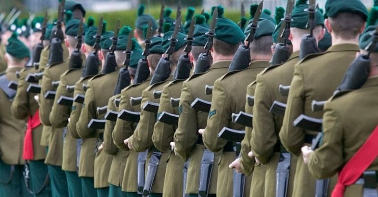 A line of marching soldiers