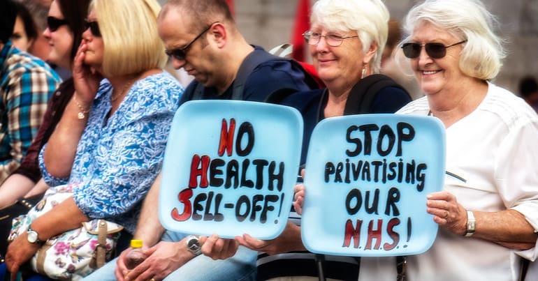 privatisation protest, health and care bill