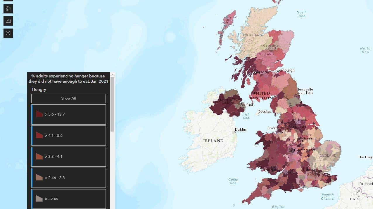 Map reveals areas of UK where people are going hungry