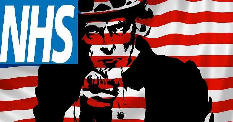 NHS logo on US flag with Uncle Sam