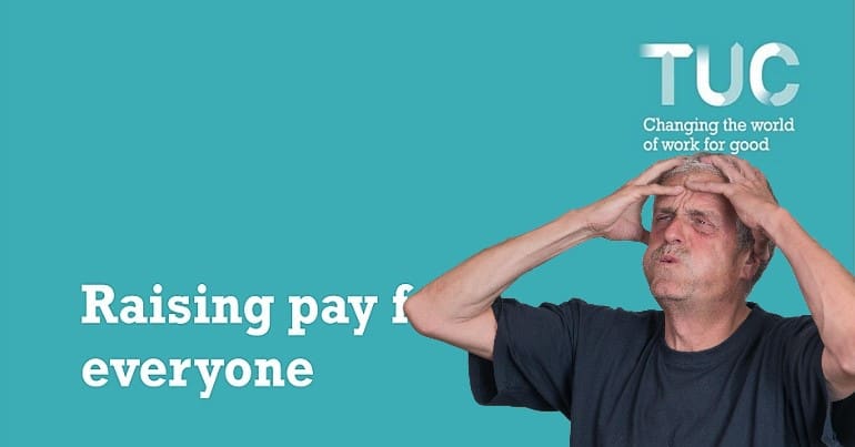 TUC cover of report and an angry man