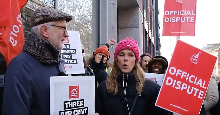 Jeremy Corbyn on a Shelter picket line