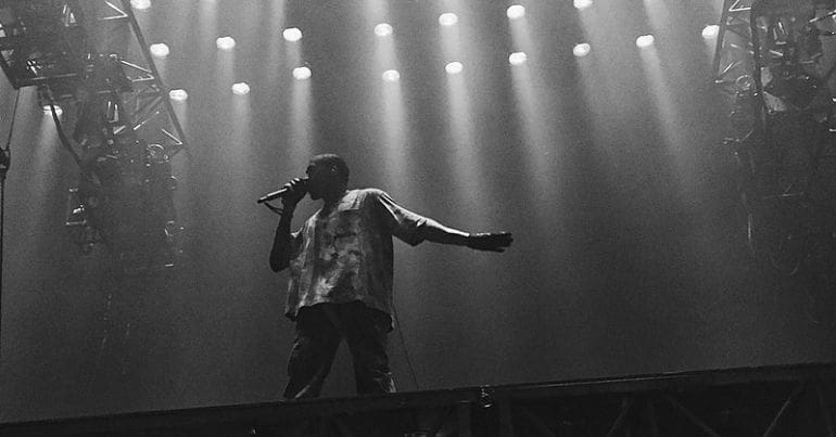Kanye West on stage.