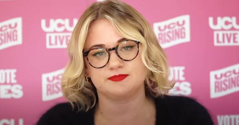 UCU general secretary Jo Grady looking to camera. The union has cancelled upcoming strikes
