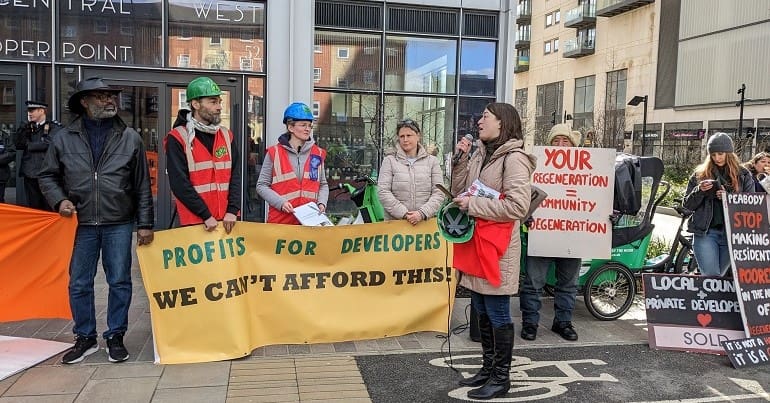 Housing Rebellion staging a protest outside landlords offices over their demolition plans
