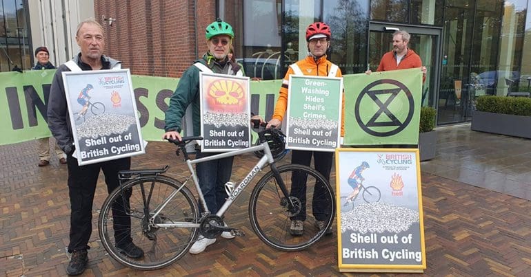 Extinction Rebellion protest at British Cycling Shell