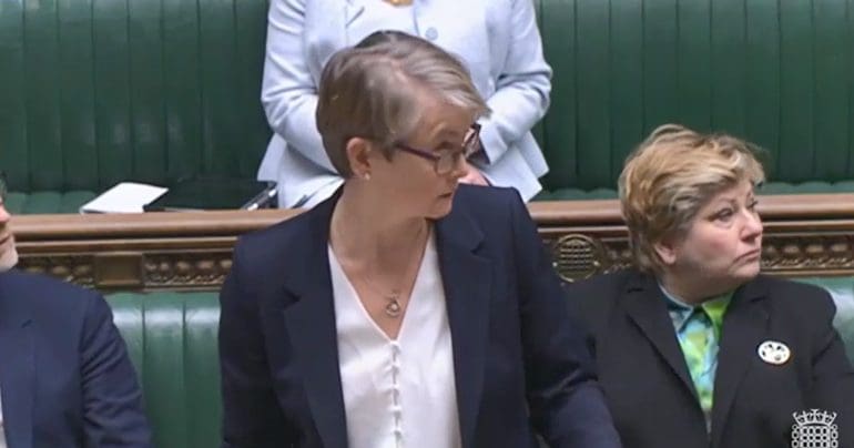 Yvette Cooper was interrupted in parliament by XR activists as she was wringing her hands over Israel