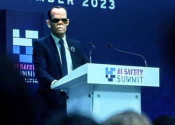 AI enhanced image of Rishi Sunak as Agent Smith at the AI safety summit