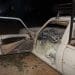 A burned out car after a Knesset hearing about the West Bank
