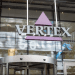Logo on the front of Vertex Pharmaceuticals building cystic fibrosis big pharma Trikafta