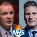 Dan Poulter and Keir Starmer and an NHS logo with flames behind it Labour