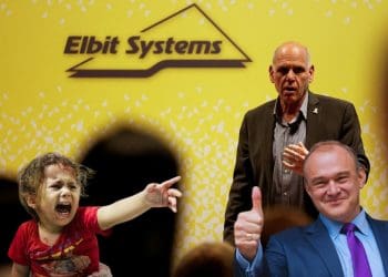 Elbit Systems boss Lib Dem boss and a screaming child Palestine Action Israel
