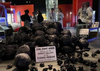 protest at the science museum over the energy revolution gallery