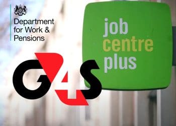 Jobcentre sign, with the DWP and G4S logos DWP Jobcentre closures