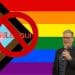Pride flag, with Keir Starmer stood in front. Labour logo with a bold stop sign over it Starmer LGBTQ+