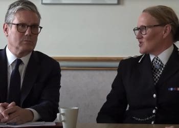 Keir Starmer and a senior police officer riots