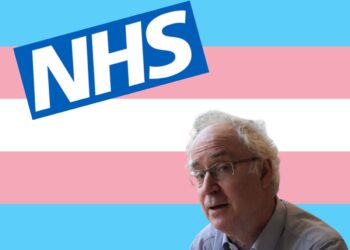 NHS logo and the trans rights flag. Simon Wessely.