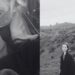 Grayscale image. Left: Rhiannon after severe ME/CFS hit, lying in bed with her ear defenders, and a hospital screen monitor beside her. Right: Rhiannon standing in a coat on a hill amidst pockets of shrubbery New Zealand