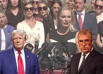 Jeffrey Epstein victims with Donald Trump and Prince Andrew super imposed over them