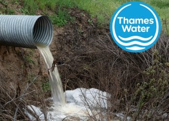 A sewage pipe and the Thames Water logo