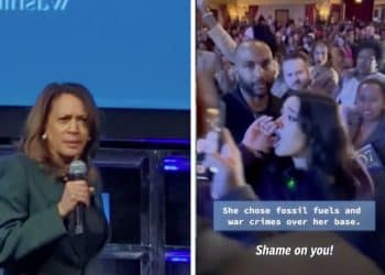 Kamala Harris and a heckler