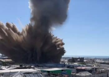 An explosion where Israel has bombed a 'safe zone' in Gaza.