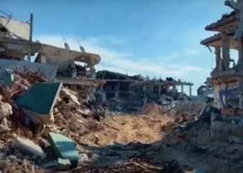 Wreckage of a hospital in Gaza that Israel has bombed Dr Munir Al-Barsh