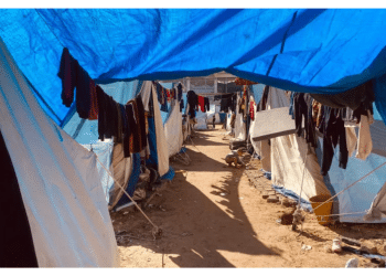 Rows of tents house Palestinian survivors in Gaza