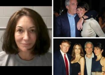 Images of Ghislaine Maxwell, Donald Trump, and Jeffrey Epstein